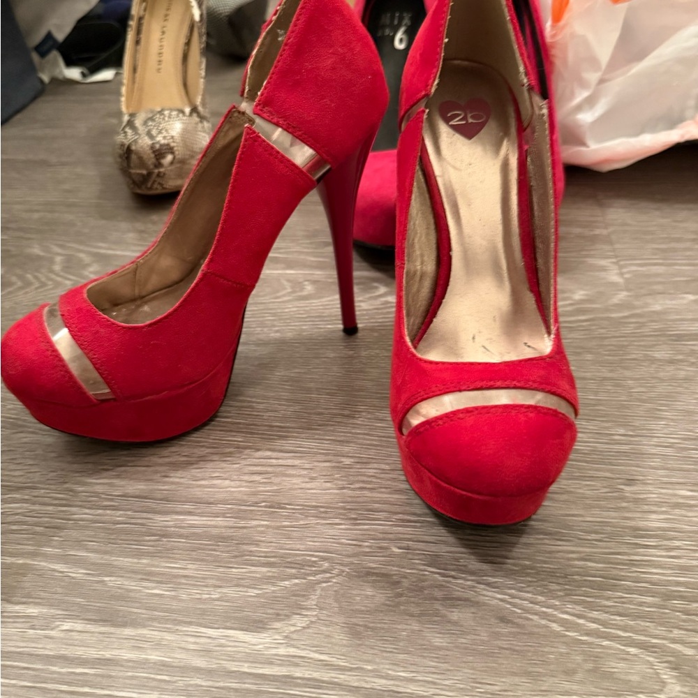 2B Bebe Red Suede Heels